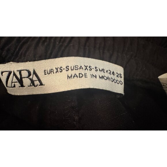 ZARA Cargo Pants XS Black Viscose & Linen - Picture 3 of 13